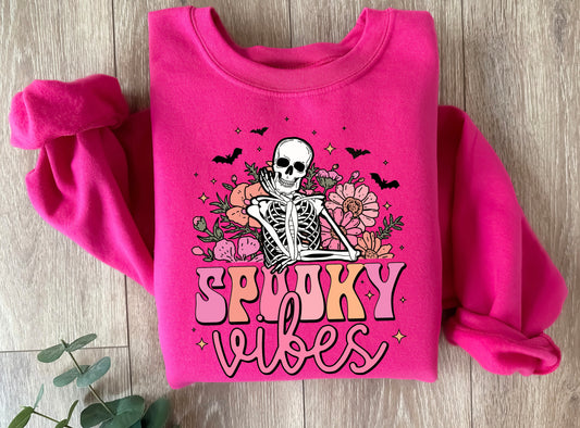 Spooky Vibes Floral Skeleton Crewneck